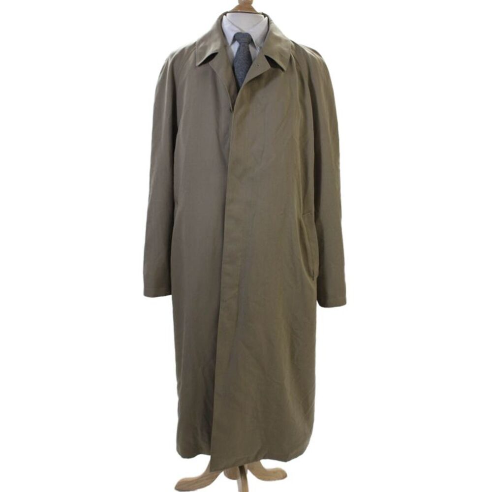 Sanyo Mens Buttoned Zippered Pocket Detail Long Trench Coat Beige Size L